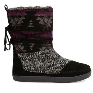 TOMS Black Suede Geo Nepal Wool Aztec Boot